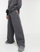Asos Design Wide Leg Sweatpants In Heavyweight With Embroidery - Part Of A Set-black