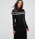 Asos Tall Knitted Dress With Tipping And Frill - Black
