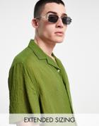 Asos Design Relaxed Shirt In Crinkle Lightweight Fabric In Khaki-green