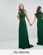 Tfnc Tall Wedding Flutter Sleeve Fitted Maxi Dress In Chiffon - Green