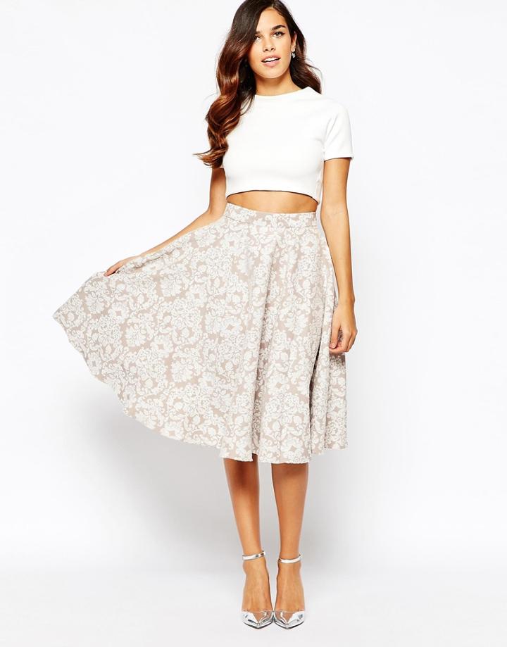 Closet Full Midi Skirt In Jacquard - Beige