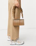 Asos Design Ruched Strap Frame Shoulder Bag In Beige-brown
