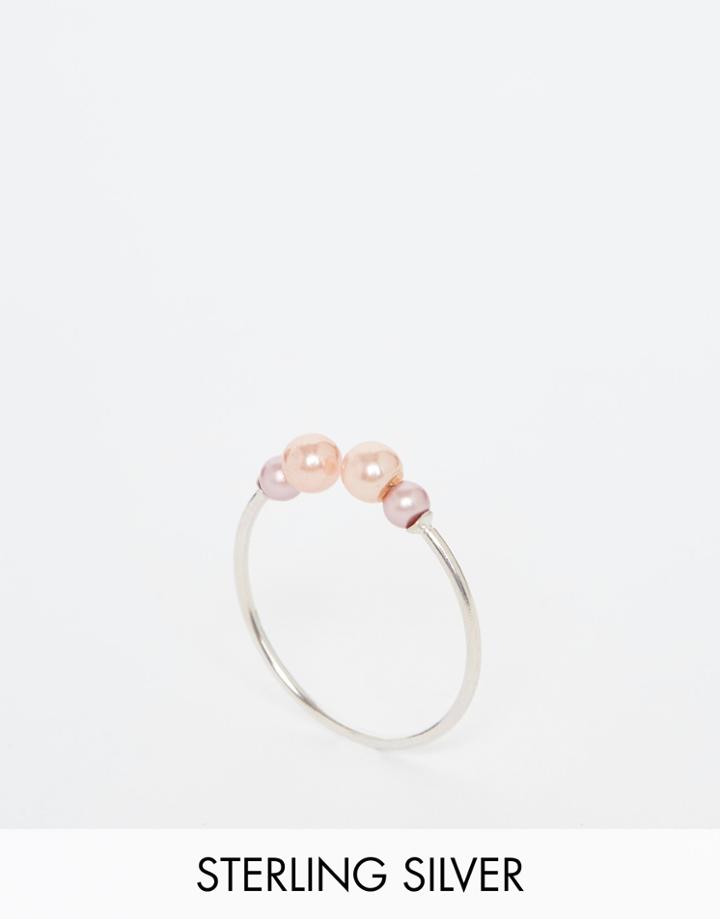 Asos Sterling Silver Double Faux Pearl Ring - Silver Plated