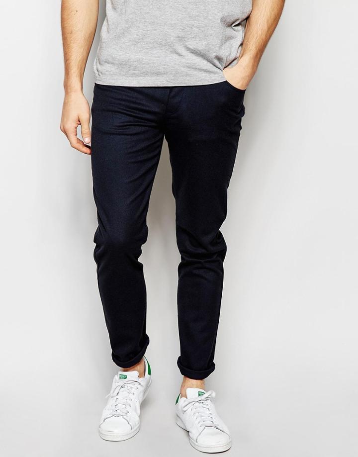 Asos Skinny Pants In Wool Look Navy - Navy