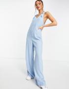 Mango Knot Strap Denim Jumpsuit In Blue-blues