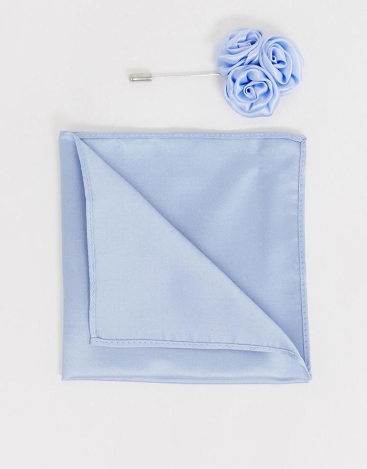 Gianni Feraud Wedding Satin Lapel Pin And Pocket Square - Blue
