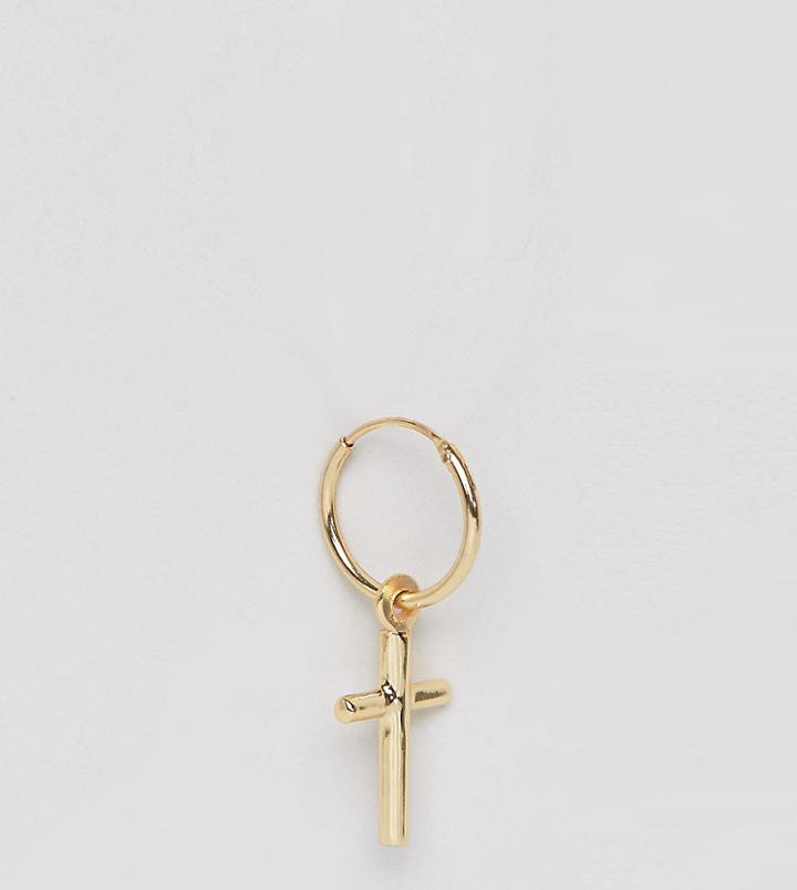 Serge De Nimes Gold Plated Cross Hoop Earring In Solid Silver With Gold Plating - Gold