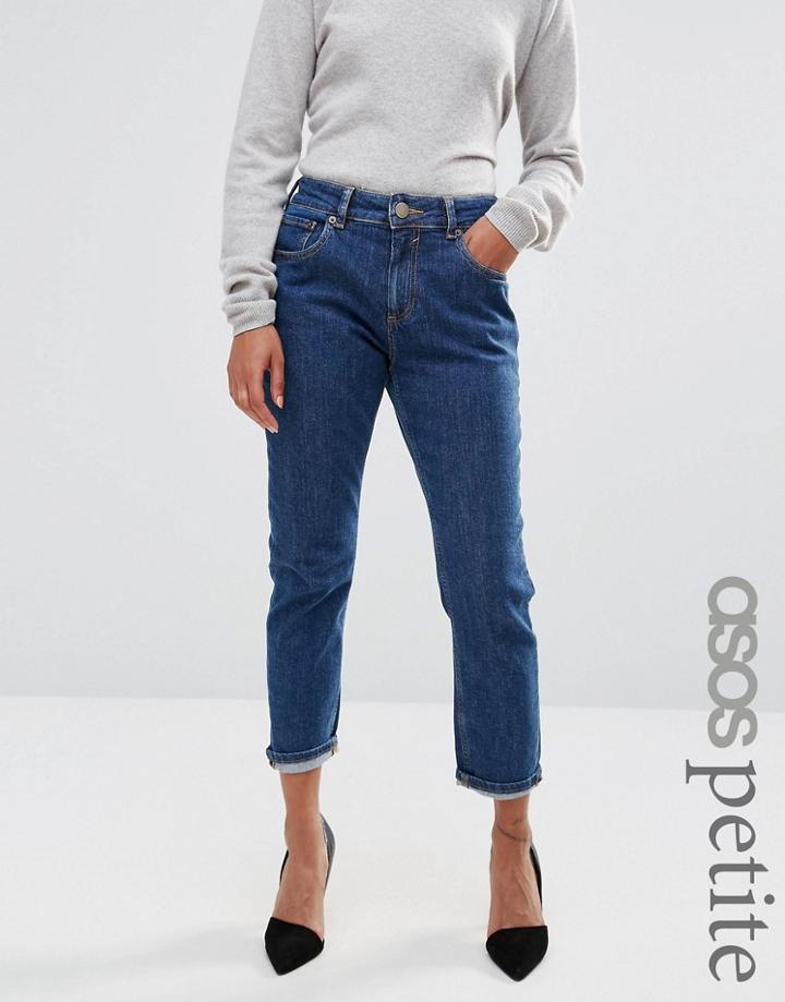 Asos Petite Farleigh High Waist Slim Mom Jeans In Courtney Flat Blue Wash - Blue