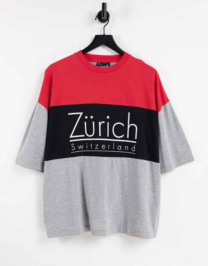 Asos Design Oversized T-shirt In Gray Heather Color Block With City Print-multi