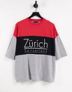 Asos Design Oversized T-shirt In Gray Heather Color Block With City Print-multi