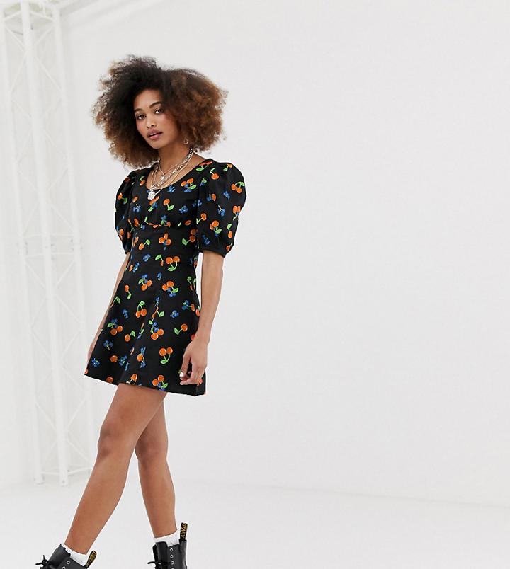 Collusion Cherry Print Mini Dress-black