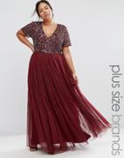 Lovedrobe Luxe V Neck Maxi Tulle Dress With Tonal Delicate Sequins - Red