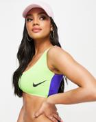 Nike Swimming Zip Front Bikini Top In Green And Blue