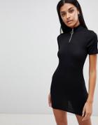 Boohoo Short Sleeve Zip Front Dress - Black