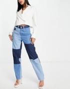 French Connection Patchwork Denim Jeans In Mid Blue Wash - Part Of A Set