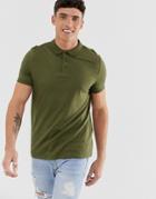 Asos Design Organic Polo In Jersey In Khaki-green