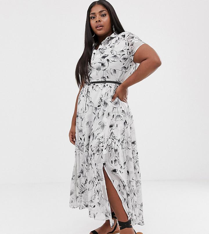 Religion Plus Shirt Dress With Studded Waist Belt In Jacquard Print - White