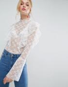 Asos Blouse In Pleat With Lace Detail - White