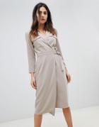 Asos Design Utility Midi Dress With Pockets And D-ring Belt-gray