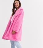 Daisy Street Oversized Coat In Faux Fur-pink