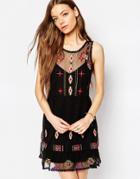 Asos Mesh Sundress With Bright Embroidery - Black