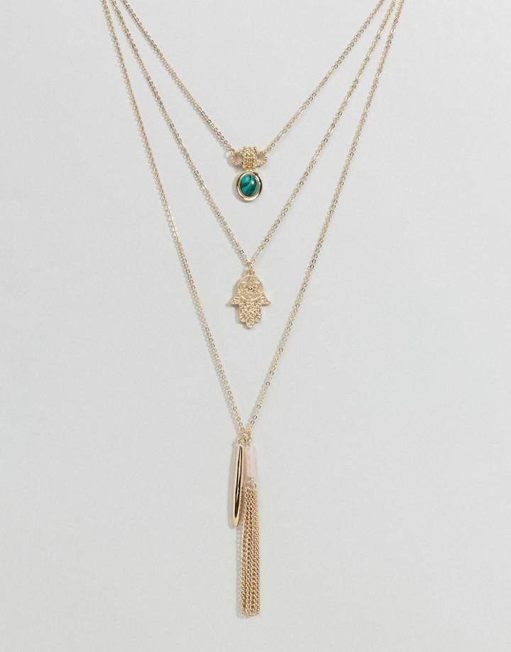 Ashiana Hamsa Hand Tassel Multi Layered Necklace - Gold