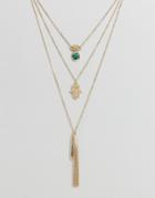 Ashiana Hamsa Hand Tassel Multi Layered Necklace - Gold