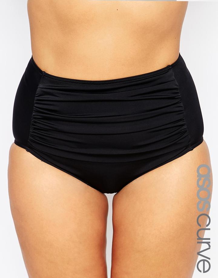 Asos Curve Mix & Match High Waist Bikini Bottom With Ruched Sides With Support - Black
