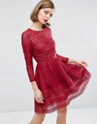 Asos Premium Lace Skater Dress - Red
