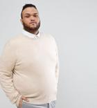 Asos Plus Crew Neck Cotton Sweater In Oatmeal - Beige