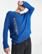Asos Design Oversized Sweater With Laddering Stitch In Blue-blues