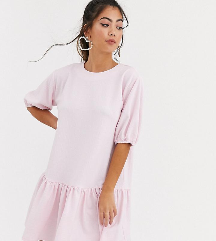 Asos Design Petite Textured Smock Dress With Pephem