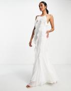 Asos Design Halter Maxi Dress With Bias Ruffle Detail In White