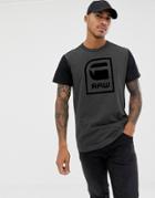 G-star Logo Print T-shirt In Dark Gray With Contrast Sleeve - Gray