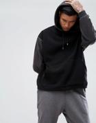 Asos Oversized Fleece Hoodie With Contrast Sleeves - Black