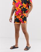Asos Design Two-piece Runner Swim Shorts In Warped Ombre Print - Orange