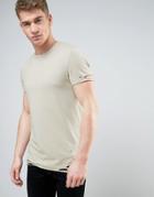 Asos Longline Muscle T-shirt With Slash Distress In Beige - Beige