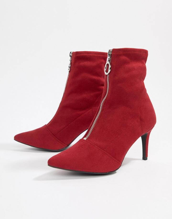 New Look Zip Front Kitten Heel Boot - Red