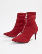 New Look Zip Front Kitten Heel Boot - Red