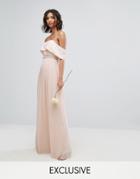 Tfnc Wedding Bardot Maxi Dress With Pleated Skirt And Embellished Waist - Pink