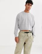 Asos Design Oversized Boxy Long Sleeve T-shirt With Seam Detail In Gray Marl