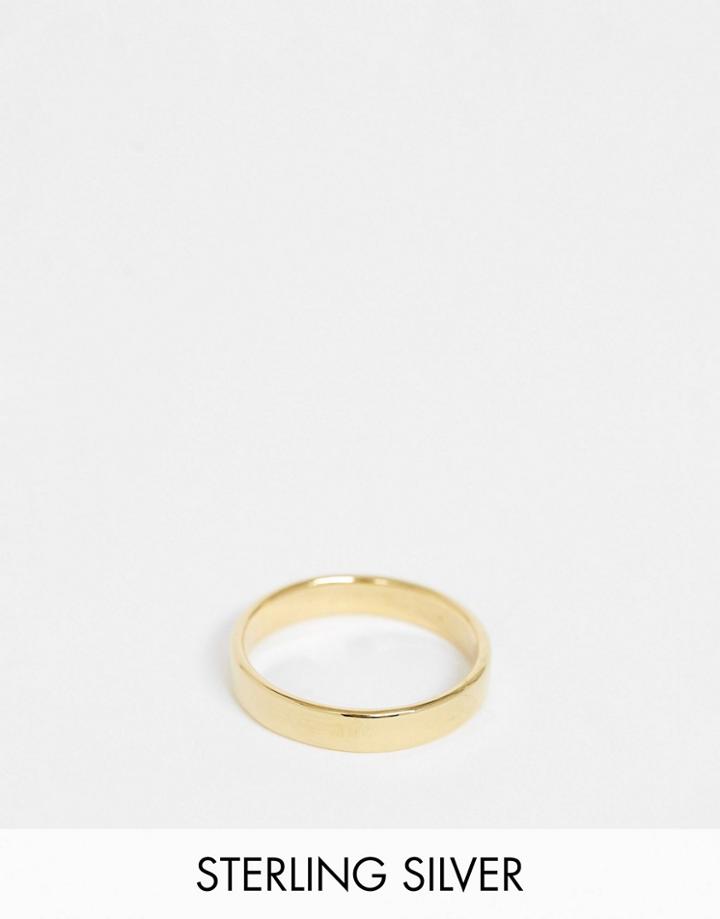 Asos Design Sterling Silver Band Ring In 14k Gold Plate