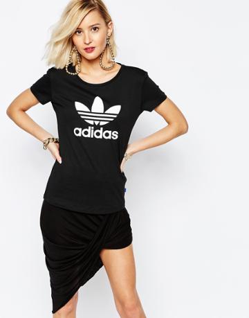 Adidas Originals Fitted T-shirt With Trefoil Logo - Black