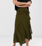 Asos Design Tall Gingham Check Wrap Midi Skirt-multi