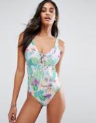 Asos Fuller Bust Exclusive Flutter Floral Print Swimsuit Dd-g - Multi