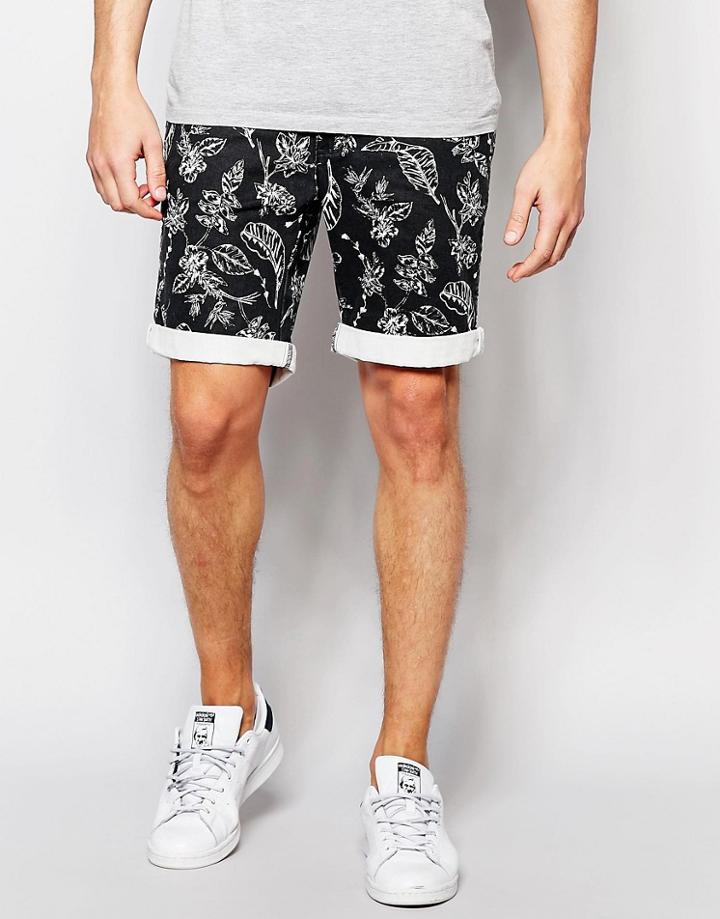 Bellfield Shorts With All Over Botanical Print - Black