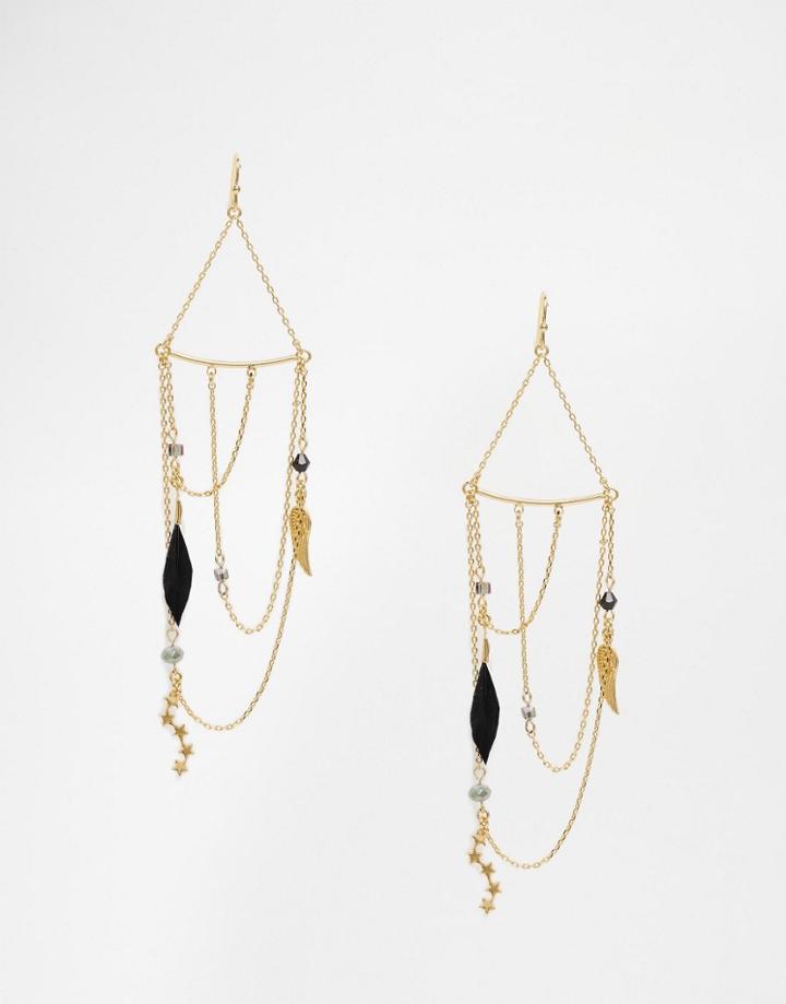 Orelia Statement Draped Chain Earrings - Gold