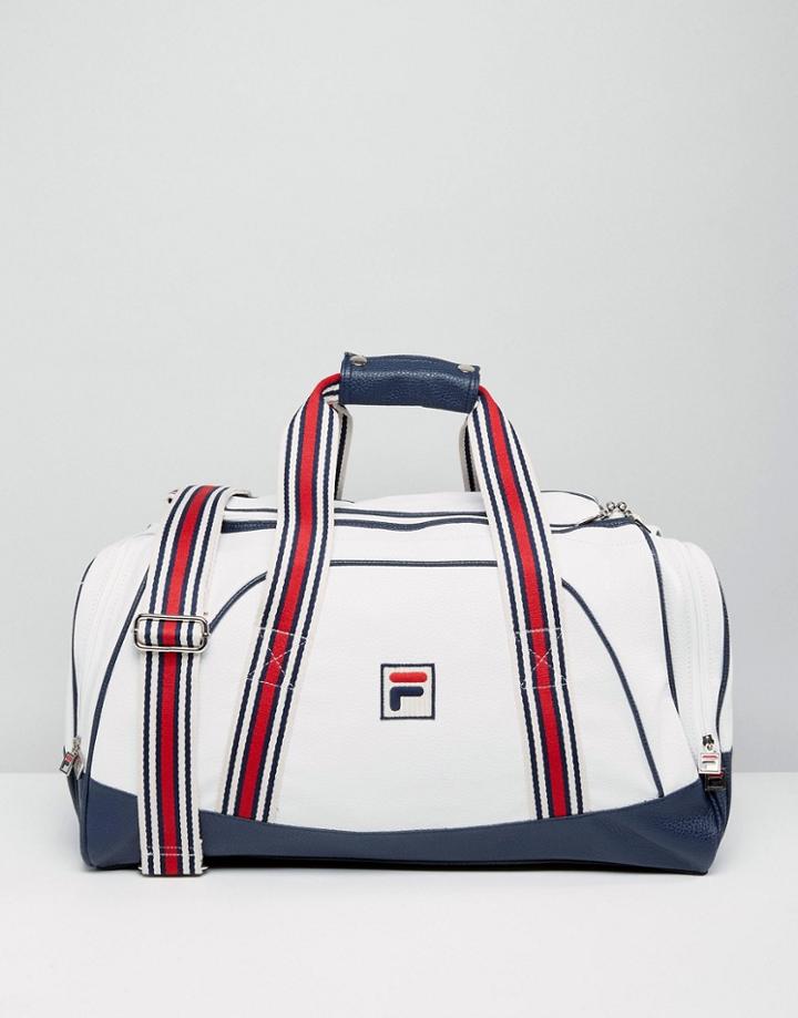 Fila Vintage Medium Tennis Carryall In White - Navy