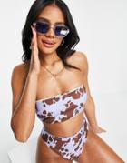 Asos Design Recycled Reversible Bandeau Bikini Top In Cow Print-multi