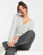 Asos Edition V-neck Sweater In Gray Heather
